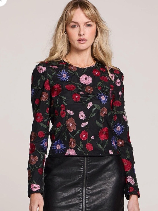 saltwater LUXE Tops - saltwater LUXE Black Floral Embroidered Long-Sleeve Top